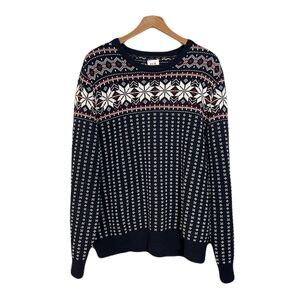 J. Crew Fair Isle Crewneck Sweater Men's XL Blue Knit Cotton Nordic Cozy‎ Preppy